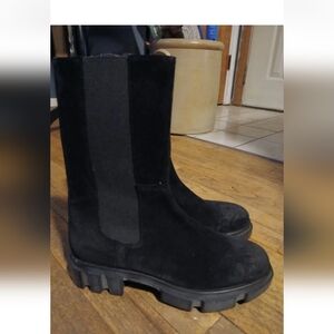 Free People Brooks Chelsea Boots Black Suede Lug Sole Elastic Sides 40